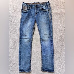 Mens Rock Revival Kort Straight Leg Y2K Vintage Jeans Size 34x32